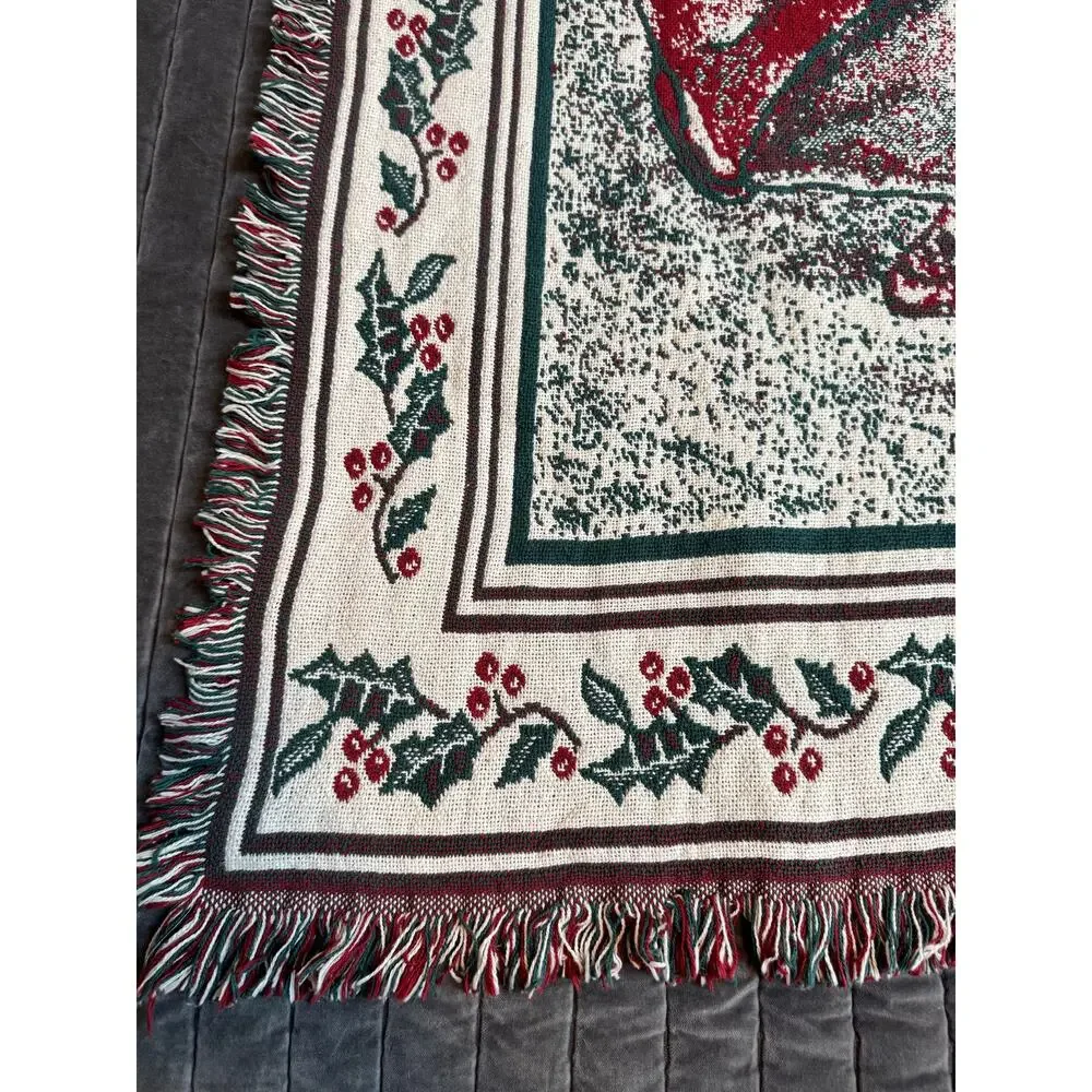 Chatham Christmas Santa Holiday Jacquard Woven Cotten Tapestry Throw Blanket VTG